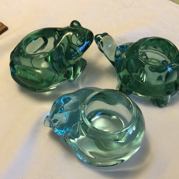 INDIANA GLASS  CO -FROG - SLEEPING KITTEN - TORTOISE  TEA LIGHT  HOLDER - Picture 7 of 16